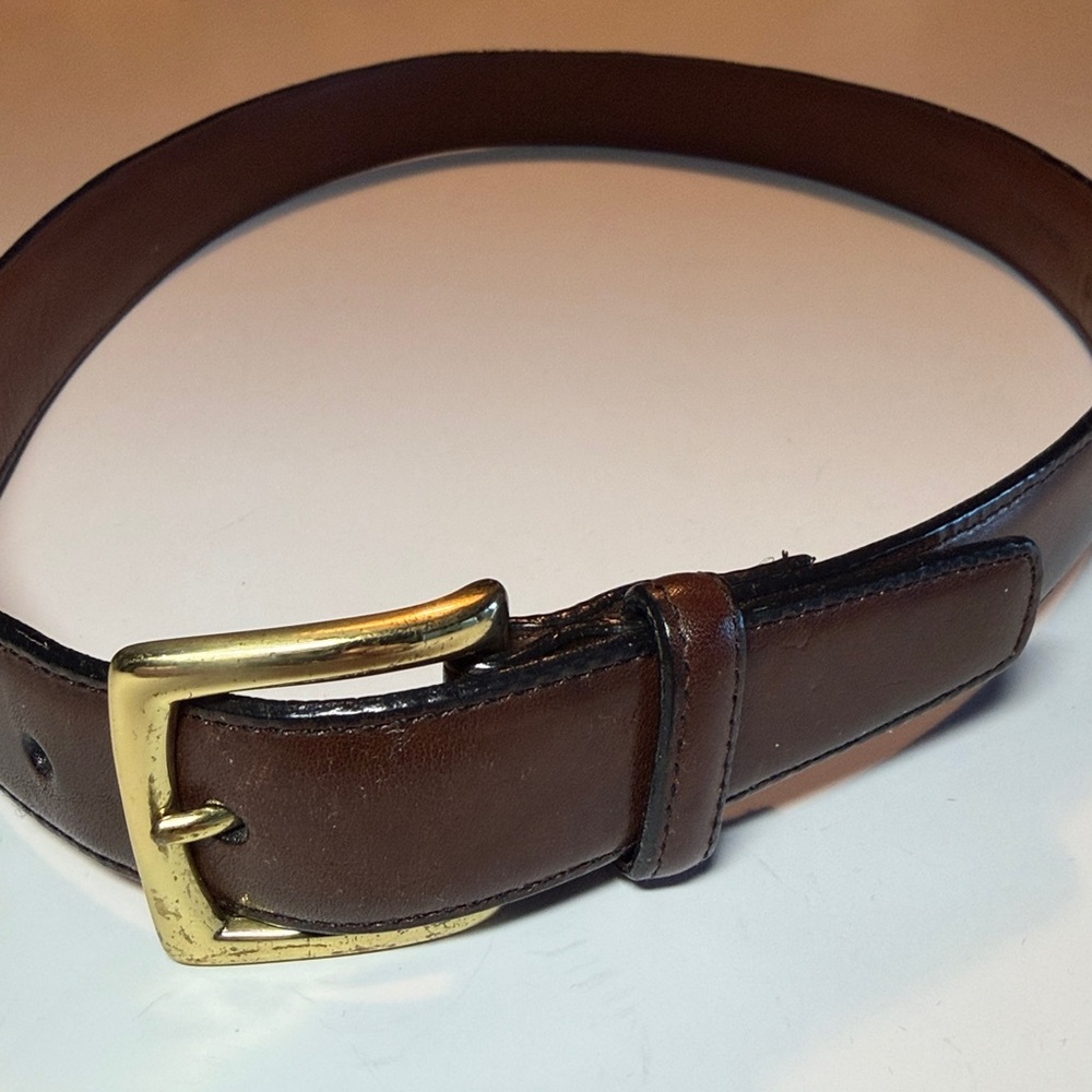 EXC Land’s End Men's 30 Brown Leather Belt 1” Made in USA Brass Buckle